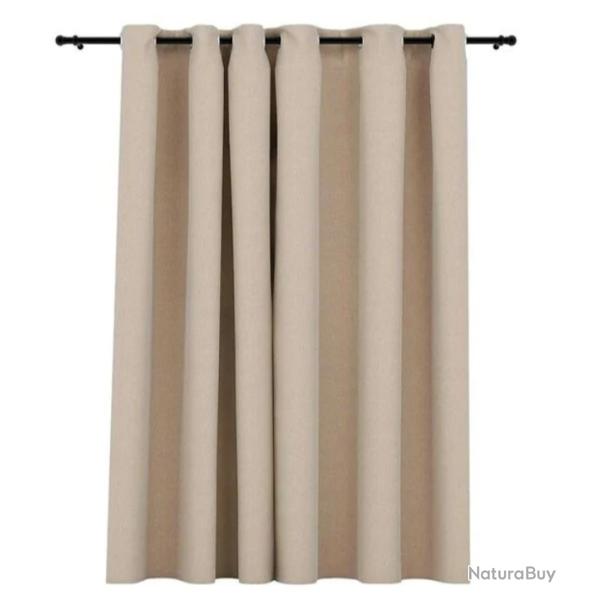 Rideau occultant polyester beige 290x245 cm aspect lin avec oeillets