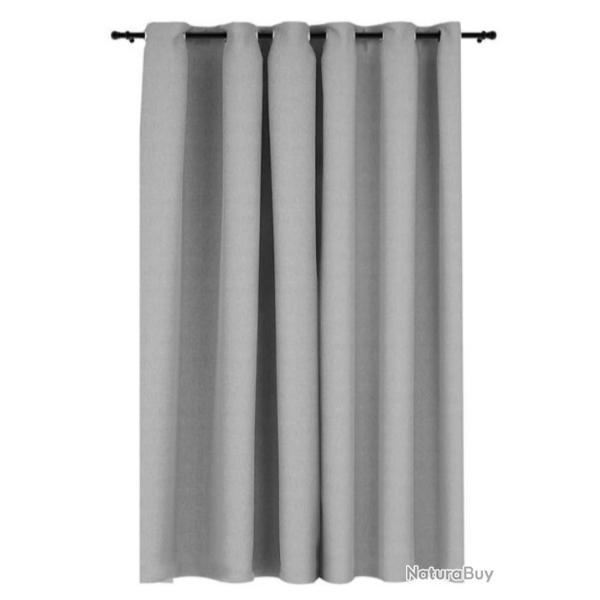 Rideau occultant polyester gris 290x245 cm aspect lin avec oeillets