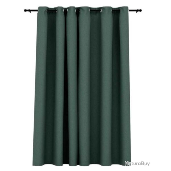 Rideau occultant polyester vert 290x245 cm aspect lin avec oeillets