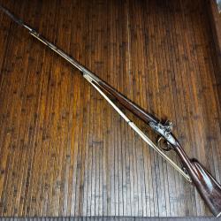 RARE Fusil de chasse juxtapos&eacute; &agrave; silex � &Eacute;poque XVIIIe � Monture pied de vache & Ba&iuml;onnette Douille