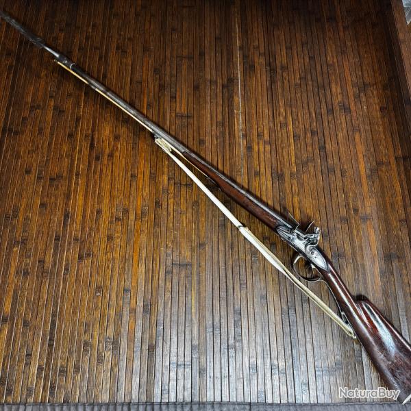 RARE Fusil de chasse juxtapos� � silex � �poque XVIIIe � Monture pied de vache & Ba�onnette Douille