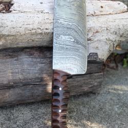 Couperet de Cuisine Style Japonais Kiritsuke Damas Lame 256 Couches Manche Bois 3D Fabric Artisanale