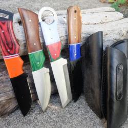 LOT DE 4 Couteau Tactical Urbain Lame Acier Carbone 1055 Manche Bois/R&eacute;sine Etui Fab Artisanale