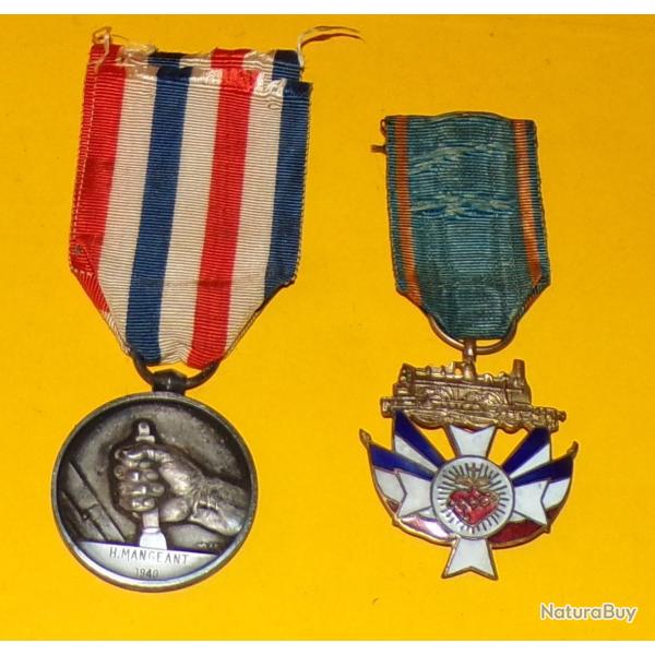 MEDAILLE DES CHEMINOTS DE 1940 ATTRIBUEE  + MEDAILLE ASSOCIATIVE DES CHEMINOTS CHRETIENS   , REPUBLI