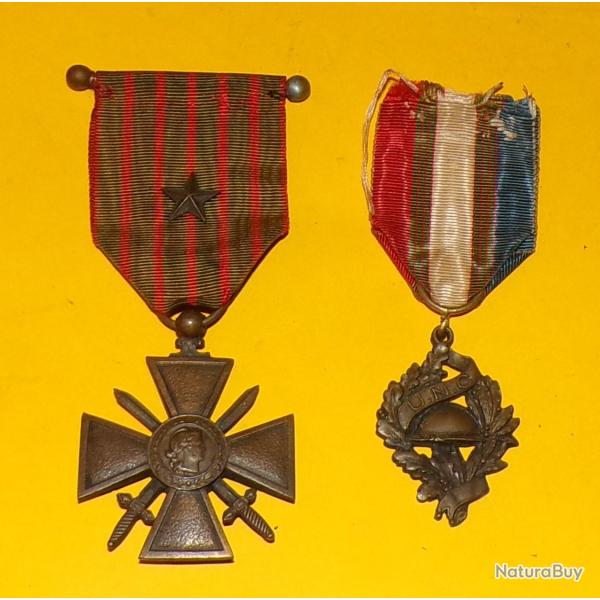 MEDAILLE CROIX DE GUERRE 1914-1918 + MEDAILLE DE L'UNION NATIONALE DES COMBATTANTS   , REPUBLIQUE FR