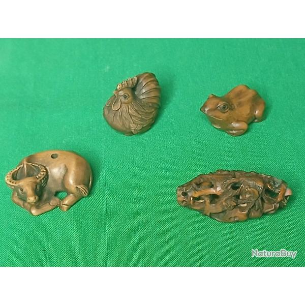 Petits animals en bois finement sculpt�s   milieu du XXe si�cle (p�riode Showa)