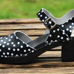 Chaussures bois et cuir &agrave; pois &agrave; talons hauts et brides femme noir 41 bois noir
