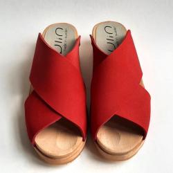 Sandale sabot femme mule nordique bois et cuir v&eacute;g&eacute;tal crois&eacute; - tamara rouge 37