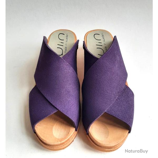 Sandale sabot femme mule nordique bois et cuir v�g�tal crois� - tamara violet 38