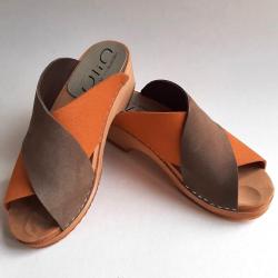Sandale sabot femme mule nordique bois et cuir v&eacute;g&eacute;tal crois&eacute; - tamara 38 orange