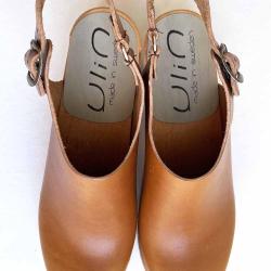 Sandales su&eacute;doises femme en bois &agrave; talons hauts et &agrave; brides articul&eacute;es 37 cognac