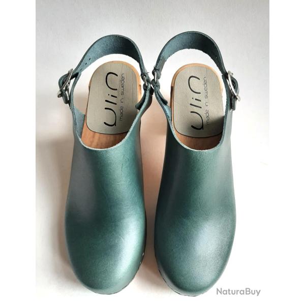 Sandales su�doises femme en bois � talons hauts et � brides articul�es 40 vert bleut�