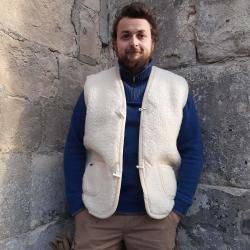 Gilet de Berger chaud pure laine &agrave; brandebourg blanc &eacute;cru 9