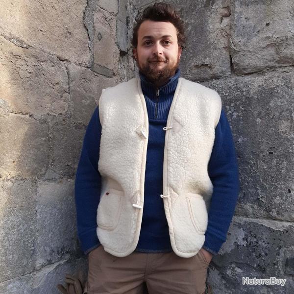Gilet de Berger chaud pure laine � brandebourg blanc �cru 9