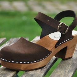 Chaussures femme bois et cuir nubuck talons hauts et brides 39 brun