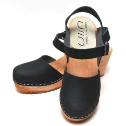 Chaussures femme bois et cuir nubuck talons hauts et brides noir 41