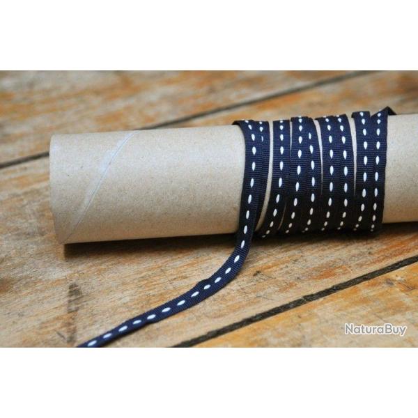 Ruban gros grain bleu marine brog� blanc bleu