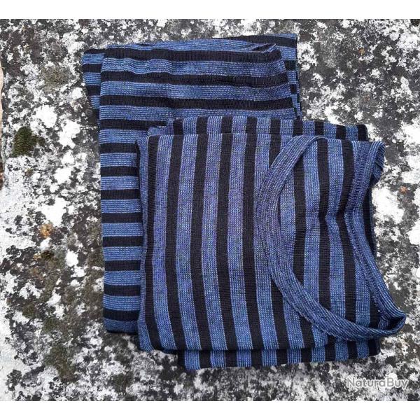 Maillot de corps ou Haut de pyjama enfant laine et soie ray� manches longues bleu marine navy 90-100