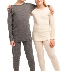 Leggings pantalon de pyjama enfant laine et soie ray&eacute; blanc &eacute;cru 150-160 cm