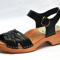 Sandales su&eacute;doises basses en bois et cuir tannage v&eacute;g&egrave;tal 41 bois naturel noir v&eacute;g