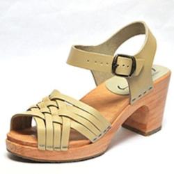 Sandales su&eacute;doises femme en cuir tress&eacute; et talon haut bois 40 cuir beige cr&egrave;me