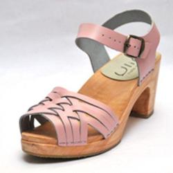 Sandales su&eacute;doises femme en cuir tress&eacute; et talon haut bois 40 cuir rose