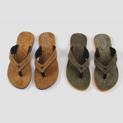 Tong femme en cuir velours kaki ou cognac vert kaki 40/41