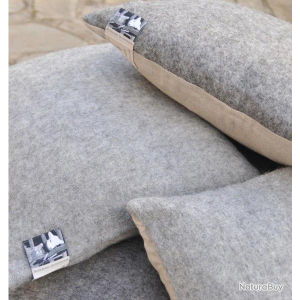 Housse Coussin lin naturel et pure laine grise gris anthracite 60*40 cm
