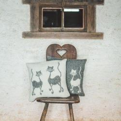 Coussin pure laine vierge chat dansant gris
