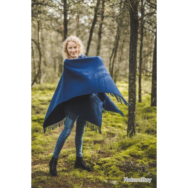 Manteau Cape femme en pure laine vierge bleu nuit
