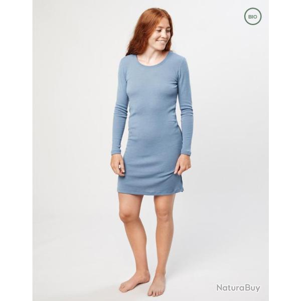 Chemise de nuit chaude manches longues en pure laine m�rinos bio 40 Bleu ciel