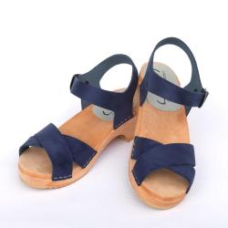 Sandales su&eacute;doises basses en bois et cuir crois&eacute; bleu marine navy 41 bois naturel