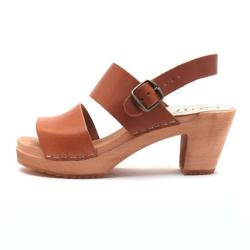 Sandales su&eacute;doises bois cuir tannage v&eacute;g&eacute;tal moka 36 cognac