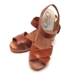 Sandales su&eacute;doises bois cuir tannage v&eacute;g&eacute;tal talon 7 cm Bali 36 cognac