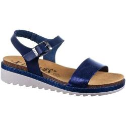Sandale nu-pieds en li&egrave;ge et cuir marine scintillant bleu marine navy 38