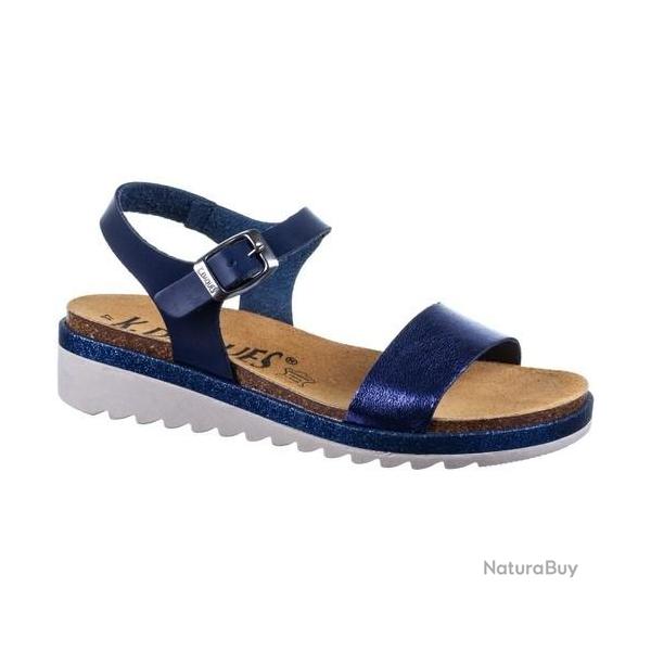Sandale nu-pieds en li�ge et cuir marine scintillant bleu marine navy 38