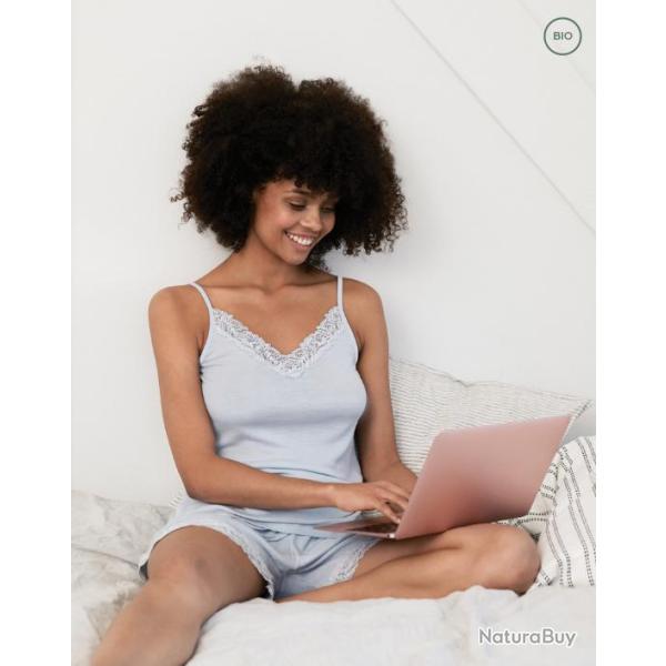 Top de pyjama en laine et soie bio bleu ciel 38 Bleu ciel