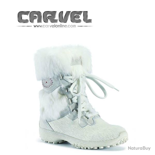 Bottes Olang femme fourrure de lapin noire ou blanche et cuir de vache - Morgana 38 et 41 blanc 41 E