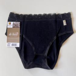 Culotte mi-haute en laine m&eacute;rinos noire avec dentelle noir L (large)