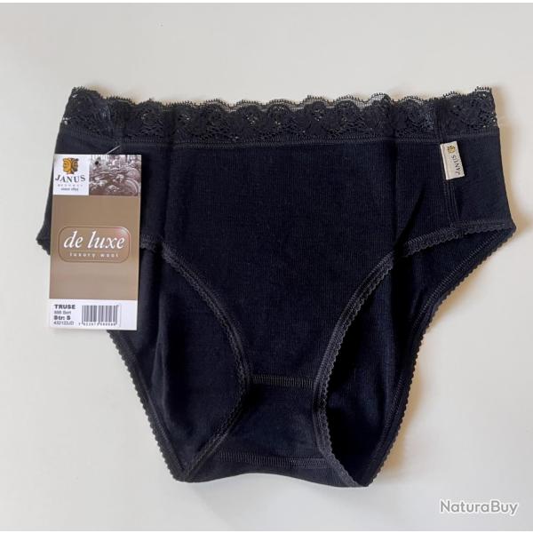 Culotte mi-haute en laine m�rinos noire avec dentelle noir XL (extra large)