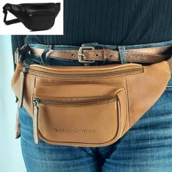 Sac Banane en cuir v&eacute;ritable multipoches cognac ou noir cognac