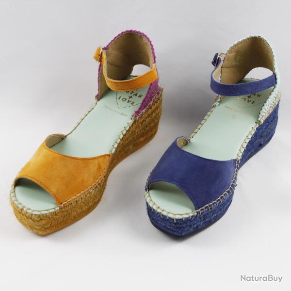 Sandales Espadrilles femme compens�es bleu ou rose bleu 37