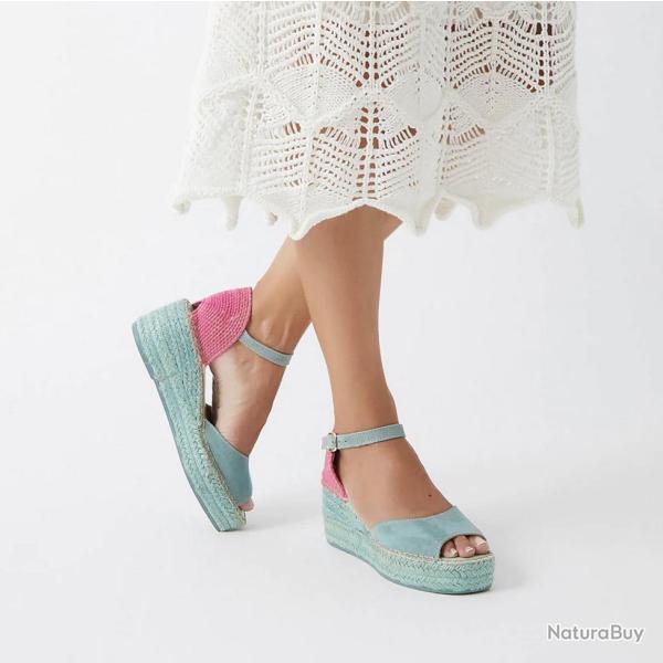 Sandales Espadrilles femme compens�es bleu ou rose 41 Bleu ciel