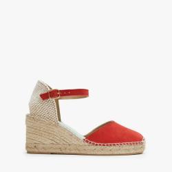 Espadrille femme &agrave; brides en nubuck rouge ou beige rouge 39