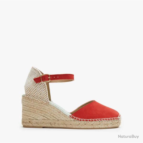 Espadrille femme � brides en nubuck rouge ou beige rouge 39