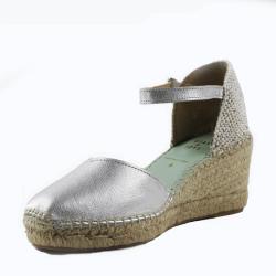 Espadrille femme compens&eacute;e cuir argent avec bride 37 argent