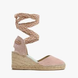Espadrilles compens&eacute;es femme rose et or &agrave; lacets cheville rose 37