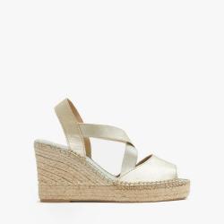 Sandales espadrilles en cuir m&eacute;talis&eacute; or bride elastique 37 or