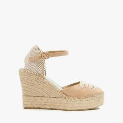 Espadrilles compens&eacute;es beige avec bride cheville et lacet d&eacute;coratif 37 beige