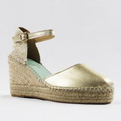 Espadrilles compens&eacute;es femme &agrave; talons hauts or et bride 41 or